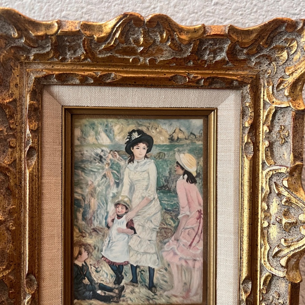 Vtg Renoir Children on the Seashore Framed Print Ornate Gold Frame Wall Art - Picture 3 of 12